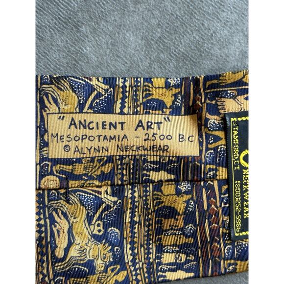 Alynn Mens Silk Tie “Ancient Art Egypt 3000 BC Gold‎ Brown Excellent - Picture 2 of 3